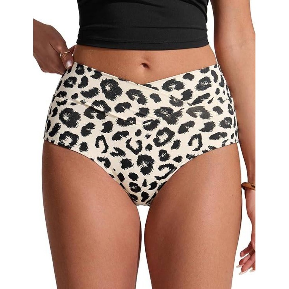 CRZ YOGA Womens‎ V-Shaped High Waisted Bikini Bottoms Leopard Print Size L RY036